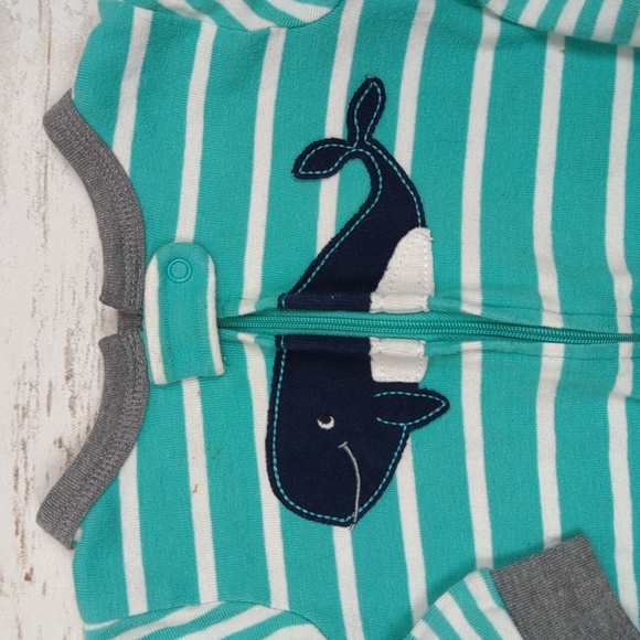 Carter's Aqua/White Striped Whale Romper 12M - Picture 3 of 8